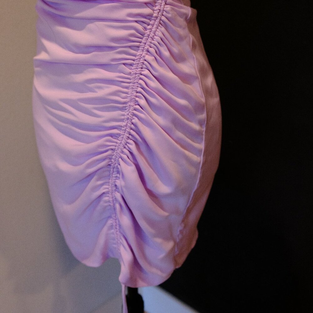 Zara lilac ruched drawstring mini dress with asymmetrical sleeves - S - Picture 3 of 7